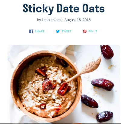 Recipe Feature Leah Itsines: Sticky Date Oats